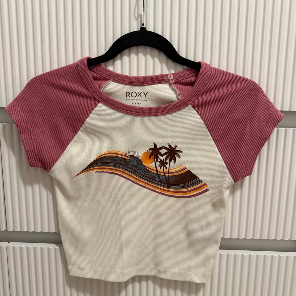 Roxy Women's Pink and Cream Graphic Tee